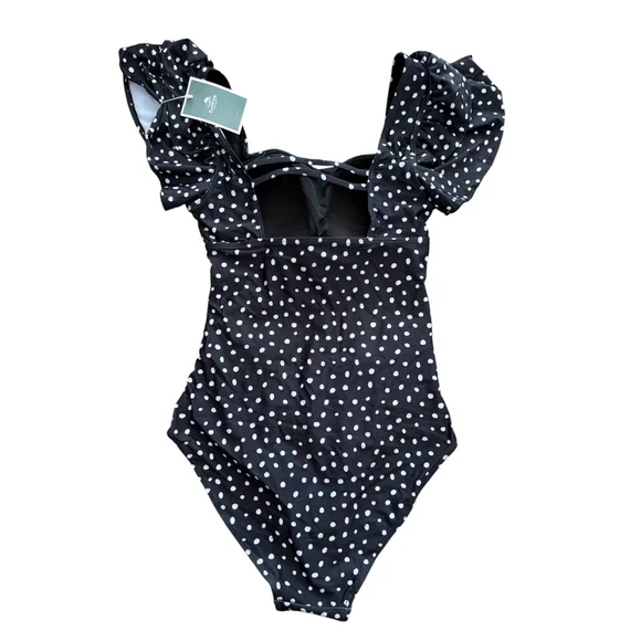 Eomenie Polka Dot Ruffle Sleeve One Piece Swimsuit Size S NWT - Picture 3 of 8